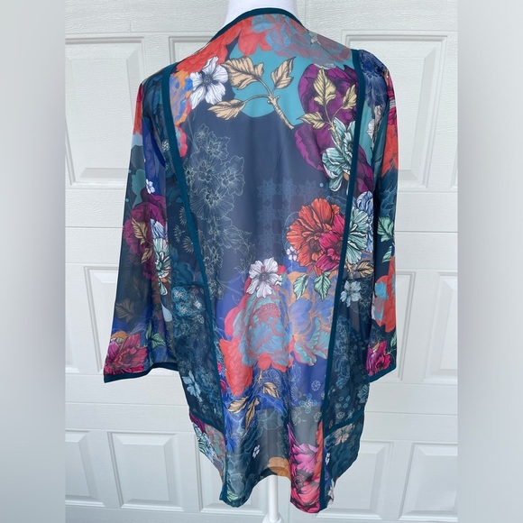 Soft Surroundings Multicolor Sheer Floral Kimono, Size PM - Picture 3 of 7